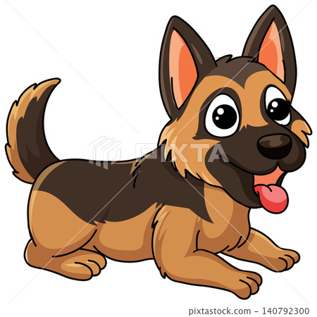 Cute Cartoon German Shepherd Puppy Vector Illustration on White Background 140792300