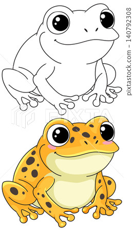 Cute Spotted Frog Vector Illustration with Coloring Page Version Cute Spotted Frog Vector Illustration with Coloring Page Version 140792308