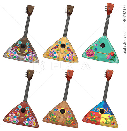 Set of Decorative Balalaikas with Floral Patterns Set of Decorative Balalaikas with Floral Patterns 140792325