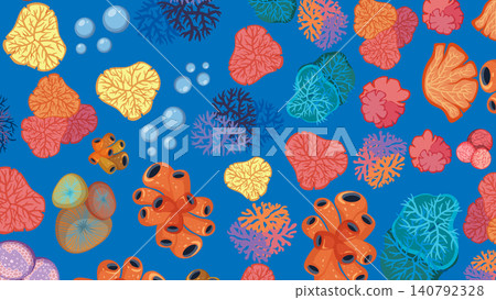 Vibrant Underwater Background with Diverse Coral Species and Floating Bubbles Vibrant Underwater Background with Diverse Coral Species and Floating Bubbles 140792328