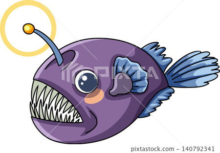 Cute Purple Anglerfish Vector Illustration with Glowing Lure and Sharp Teeth Cute Purple Anglerfish Vector Illustration with Glowing Lure and Sharp Teeth 140792341
