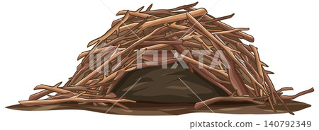 Vector Illustration of a Natural Beaver Lodge Made of Sticks Vector Illustration of a Natural Beaver Lodge Made of Sticks 140792349