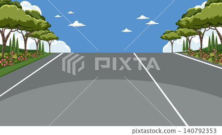 First Person View of Empty Asphalt Road Through Green Forest First Person View of Empty Asphalt Road Through Green Forest 140792353