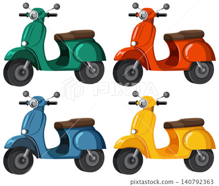Set of Four Colorful Vintage Style Motor Scooters in Vector Format Set of Four Colorful Vintage Style Motor Scooters in Vector Format 140792363