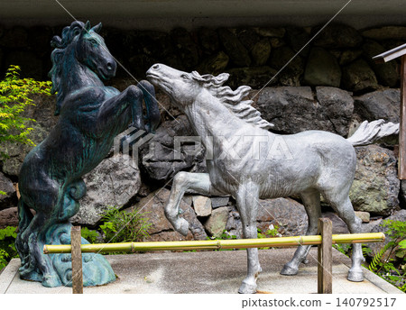 The black horse used for rain prayers and the white horse used to stop the rain at Kifune Shrine The black horse used for rain prayers and the white horse used to stop the rain at Kifune Shrine 140792517