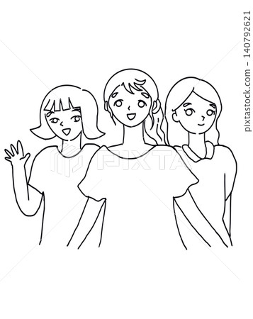 一幅插圖,描繪了三位面帶微笑、揮手致意的女性。 一幅插圖,描繪了三位面帶微笑、揮手致意的女性。 140792621