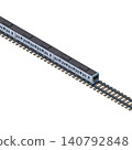 An isometric-style illustration of a train running on tracks. Includes a main line; suitable for railway, traffic safety, and railway infrastructure materials. 140792848