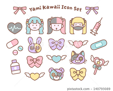 Cute subculture-themed icon set | Ribbons, hearts, and dark/cute aesthetic Cute subculture-themed icon set | Ribbons, hearts, and dark/cute aesthetic 140793089
