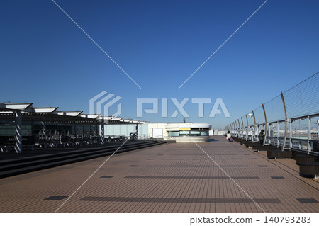 The observation deck of Haneda Airport Terminal 2 under a blue sky. The observation deck of Haneda Airport Terminal 2 under a blue sky. 140793283