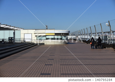 The observation deck of Haneda Airport Terminal 2 under a blue sky. The observation deck of Haneda Airport Terminal 2 under a blue sky. 140793284