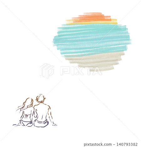 The backs of a couple at the summer beach The backs of a couple at the summer beach 140793382