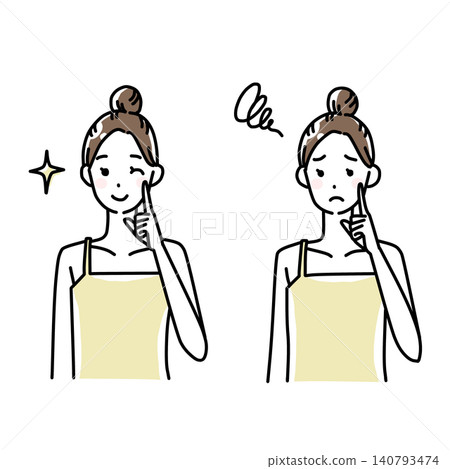 Illustrations of a woman with good skin and a woman with bad skin. Illustrations of a woman with good skin and a woman with bad skin. 140793474