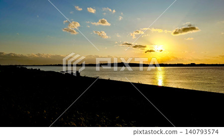 Hokkaido, the mouth of the Ishikari River at dusk Hokkaido, the mouth of the Ishikari River at dusk 140793574