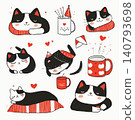 Adorable illustrations of cats in playful and relaxed poses. 140793698