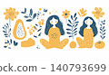 Charming artwork featuring two women surrounded by flowers and fruits. 140793699