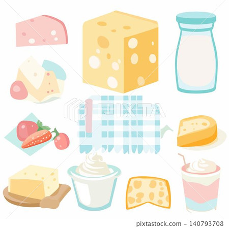 Vibrant dairy products and cheese illustrations for food art. Vibrant dairy products and cheese illustrations for food art. 140793708