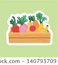 Colorful vegetables in a wooden crate on a green background. 140793709