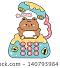 Cute teddy bear stay on classic retro telephone desk.Kid graphic.Bee and honeycomb hand drawn.So sweet text.Wild animal character cartoon.Kawaii.Vector.Illustration. 140793984