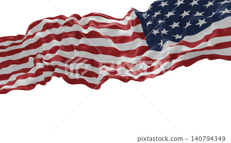 American flag ribbon sheer pleated chiffon fabric flowing isolated on white background with copy space design for 4th of july America Independence day banner 3D render American flag ribbon sheer pleated chiffon fabric flowing isolated on white background with copy space design for 4th of july America Independence day banner 3D render 140794349
