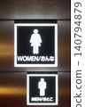 Signs for indoor public men's and women's restrooms 140794879