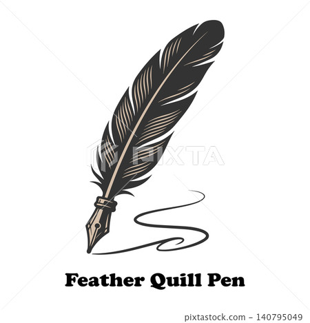 Vintage feather quill pen vector illustration with ink line stroke isolated on white background Vintage feather quill pen vector illustration with ink line stroke isolated on white background 140795049