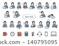 適用於在家/遠距辦公女性的向量素材集 140795095
