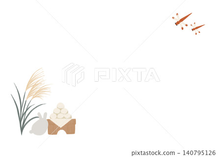 Moon-viewing illustration frame material: Autumn background with pampas grass, rabbits, and red dragonflies. Moon-viewing illustration frame material: Autumn background with pampas grass, rabbits, and red dragonflies. 140795126