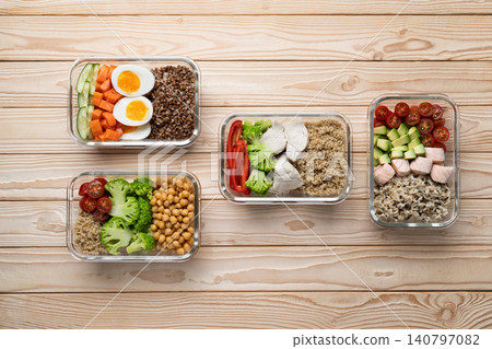 Healthy meal prep banner lunch boxes 140797082
