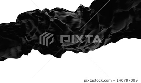 Luxury black sheer pleated chiffon fabric waving isolated on white background with copy space design for black friday sale banner 3D render 140797099