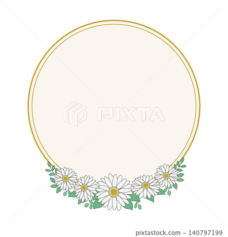 Natural circular frame with gerberas, gold frame and muted yellow background. Natural circular frame with gerberas, gold frame and muted yellow background. 140797199
