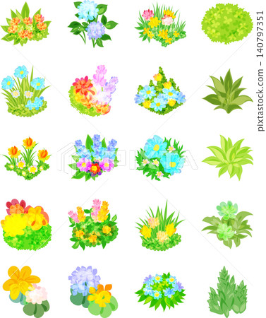 A soothing illustration set featuring a variety of colorful plants. A soothing illustration set featuring a variety of colorful plants. 140797351