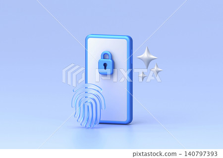 Glassmorphism icon set combining blue smartphone with secure padlock and translucent fingerprint scanner for biometric verification Glassmorphism icon set combining blue smartphone with secure padlock and translucent fingerprint scanner for biometric verification 140797393
