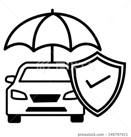 Car Insurance icon. Car front view behind shield sign. Risk coverage symbol. Safety concept. flat style. Car Insurance icon. Car front view behind shield sign. Risk coverage symbol. Safety concept. flat style. 140797421
