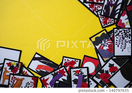 Hanafuda cards placed on a yellow background Hanafuda cards placed on a yellow background 140797635