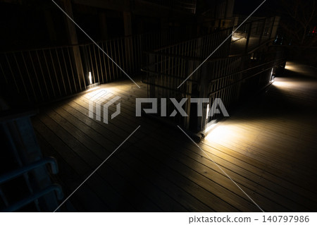 Lighting that illuminates the ground on the observation deck at night Lighting that illuminates the ground on the observation deck at night 140797986