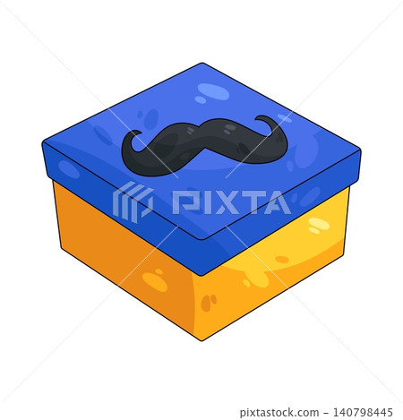 Illustration of gift box with mustache Illustration of gift box with mustache 140798445