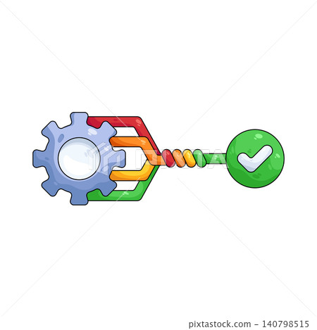 Illustration of process flow with a checkmark Illustration of process flow with a checkmark 140798515