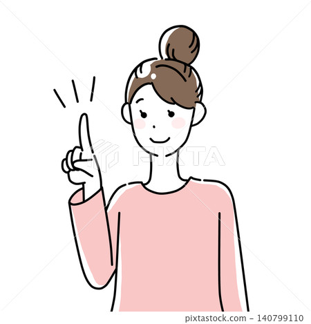 一位年輕女子微笑著指著前方的插圖 140799110