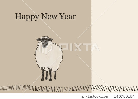 簡約的新年賀卡設計,圖案是一隻白羊。新年快樂! 簡約的新年賀卡設計,圖案是一隻白羊。新年快樂! 140799194
