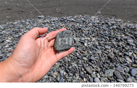 I placed a stone I picked up on the beach in my hand. 140799273