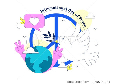 International Day of Peace Vector Illustration Featuring Peace Dove, Global Unity, Love, World Cooperation, Human Rights and Peace Awareness Campaign International Day of Peace Vector Illustration Featuring Peace Dove, Global Unity, Love, World Cooperation, Human Rights and Peace Awareness Campaign 140799284
