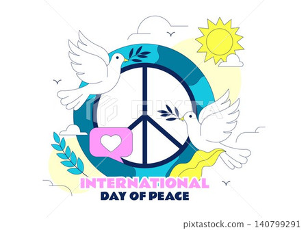 International Day of Peace Vector Illustration Featuring Peace Dove, Global Unity, Love, World Cooperation, Human Rights and Peace Awareness Campaign International Day of Peace Vector Illustration Featuring Peace Dove, Global Unity, Love, World Cooperation, Human Rights and Peace Awareness Campaign 140799291