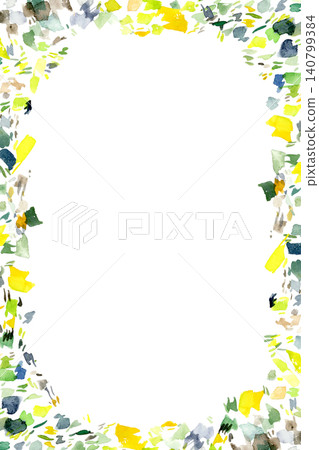 A frame with a natural watercolor feel (vertical orientation, portrait orientation) - Hand-drawn watercolor illustration material 140799384