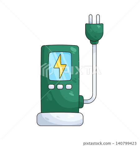 Illustration of electric car charging station Illustration of electric car charging station 140799423
