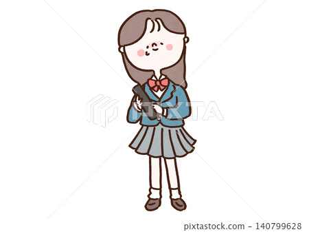 A high school girl in a blazer holds her graduation certificate and sheds tears of emotion (graduation ceremony). A high school girl in a blazer holds her graduation certificate and sheds tears of emotion (graduation ceremony). 140799628