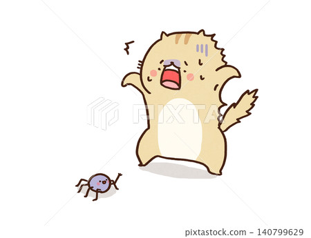 A cat shivers and trembles in fear after spotting a spider (scaredy-cat) A cat shivers and trembles in fear after spotting a spider (scaredy-cat) 140799629