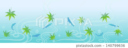 Background image of a clear stream, maple trees, and river fish (landscape orientation) 140799636
