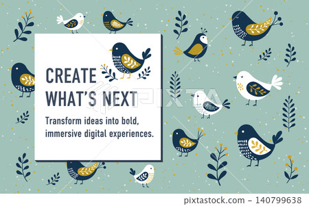 A natural message background featuring birds and plants in a Nordic style. 140799638