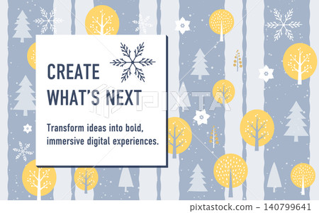 A winter forest message background featuring snowflakes and Nordic-style trees. 140799641
