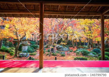 Japanese autumn colorful leaf garden by Enkoji temple hall, Kyoto Japanese autumn colorful leaf garden by Enkoji temple hall, Kyoto 140799790